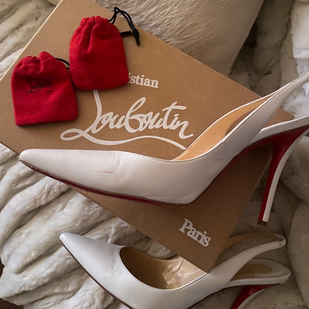 Christian Louboutin White and Red Slingback Heels
